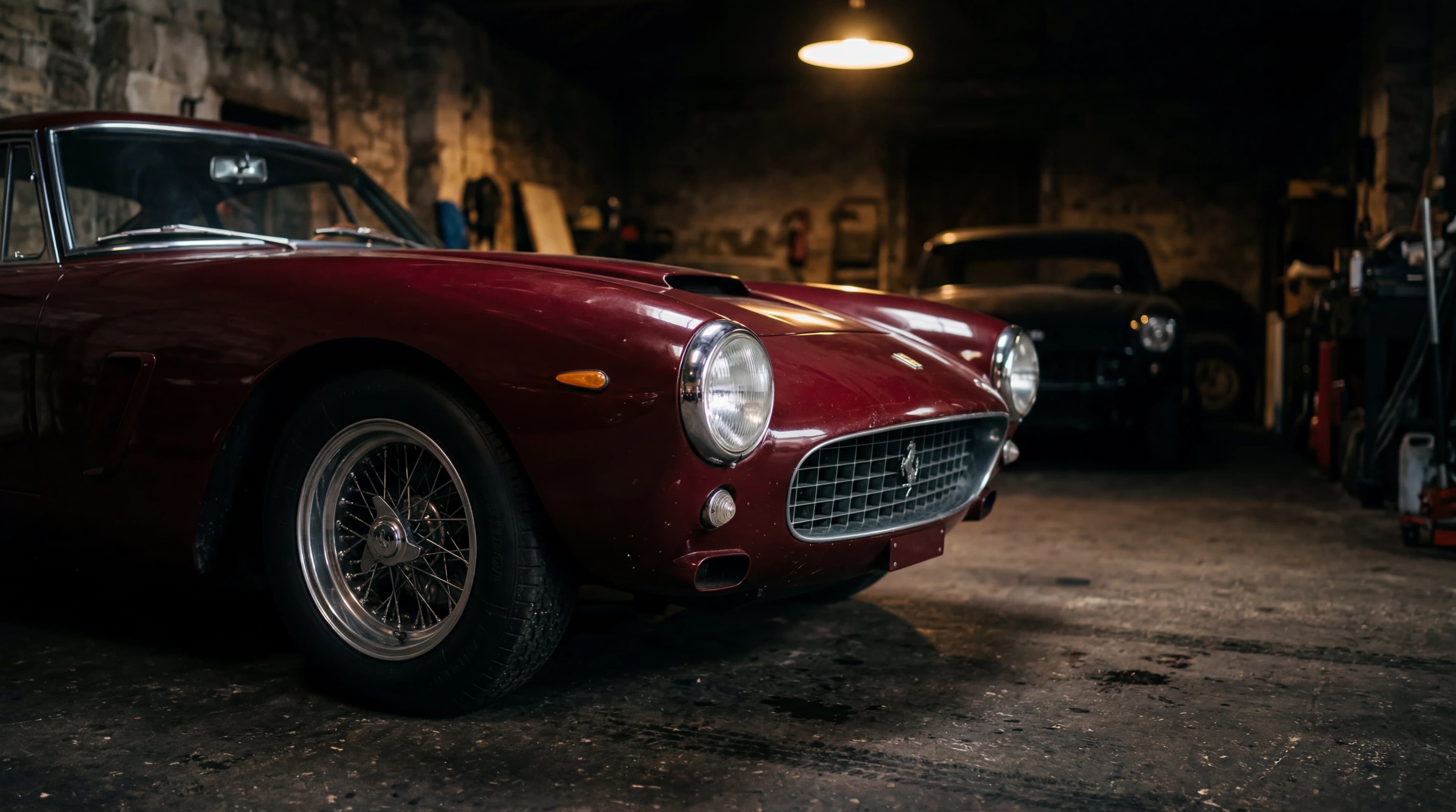 Classic Ferrari parked in a private garage